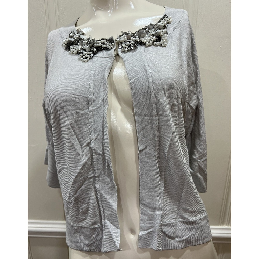 Joseph A Bolero Cardigan Sweater Women's Crop Shrug Open Gray Large